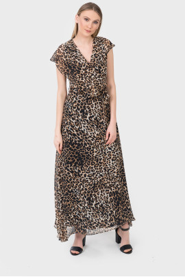 LEOPAR UZUN ŞİFON ELBİSE