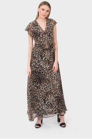 LEOPAR UZUN ŞİFON ELBİSE