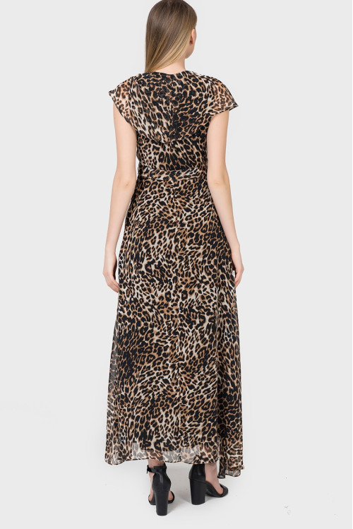 LEOPAR UZUN ŞİFON ELBİSE