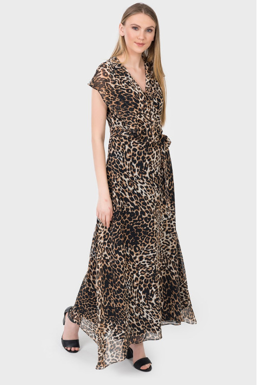LEOPAR UZUN ŞİFON ELBİSE
